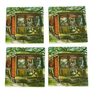 Bernard St Charles Street Car New Orleans Louisiana Stone Cork Back Coaster 4set